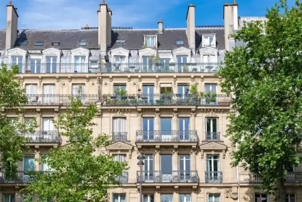 Haussmann facade with trees