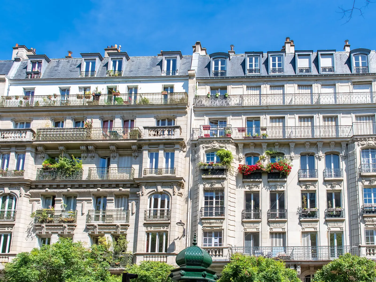Paris façades with planted balconies