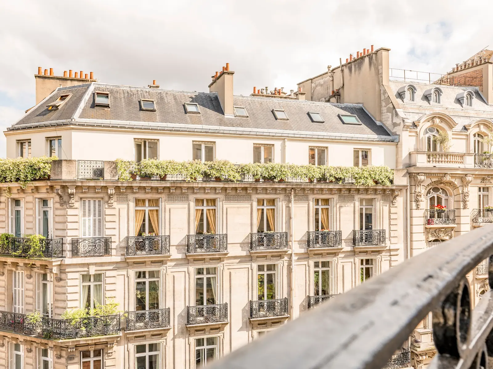 Paris façades and greenery seen from a balcony